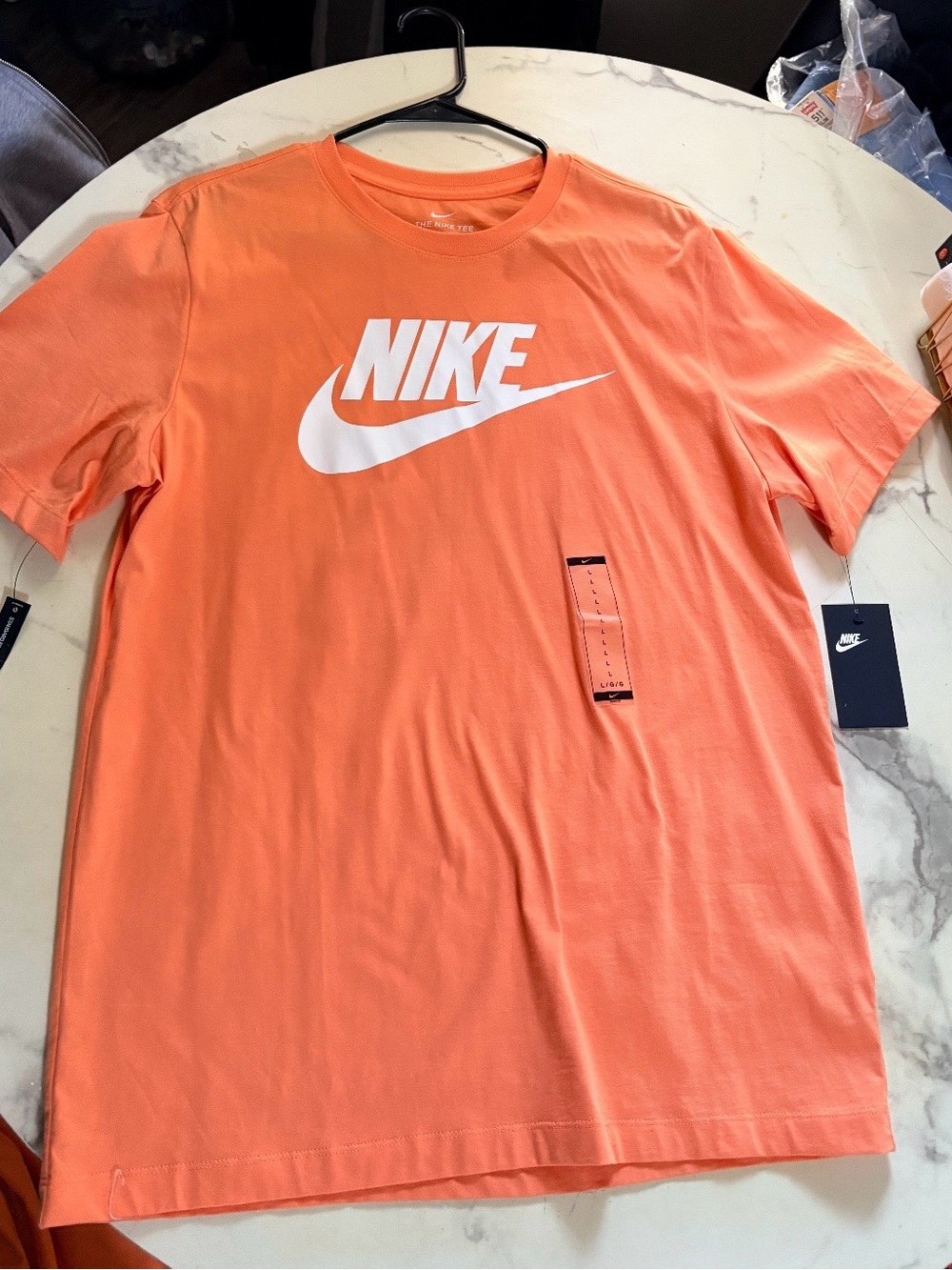 Nike Orange Short Sleeve Tee with White Logo with matching shorts